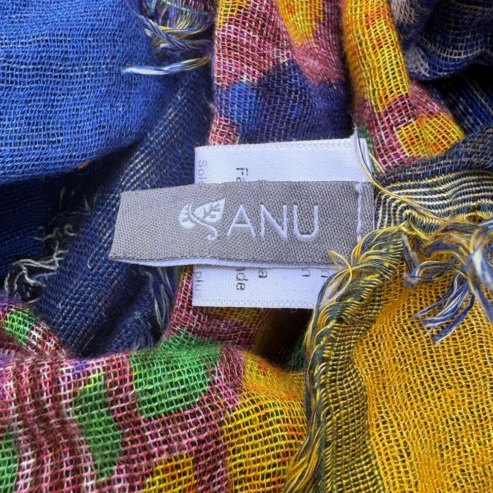 Anu Scarf OS Multicolor Good Patchwork Rayon Boho Frayed Fringe Wrap Gypsy
